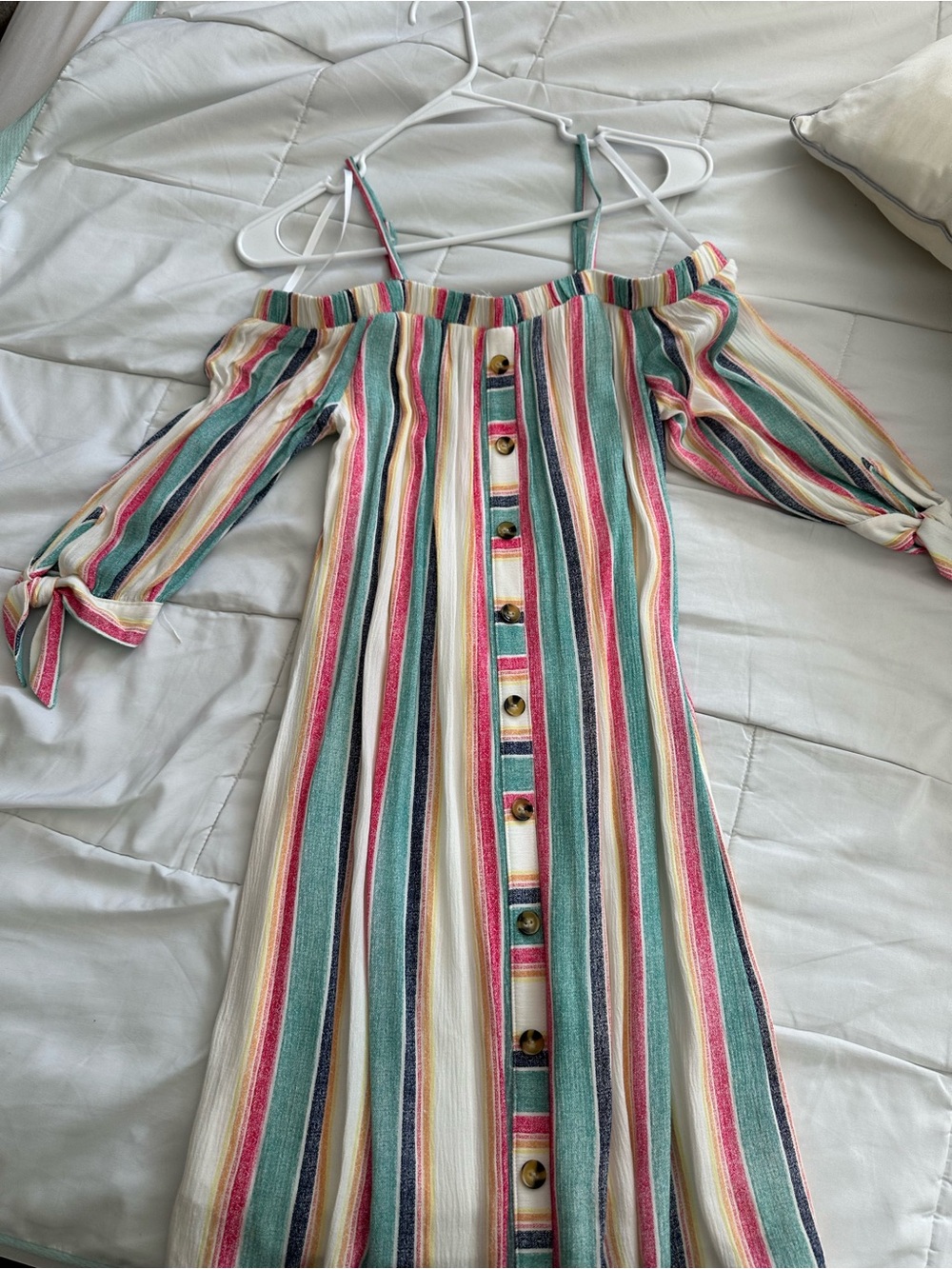 Off-Shoulder Striped Button-Front Maxi Dress - Multi